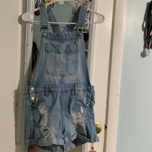 shorts overalls with distressing